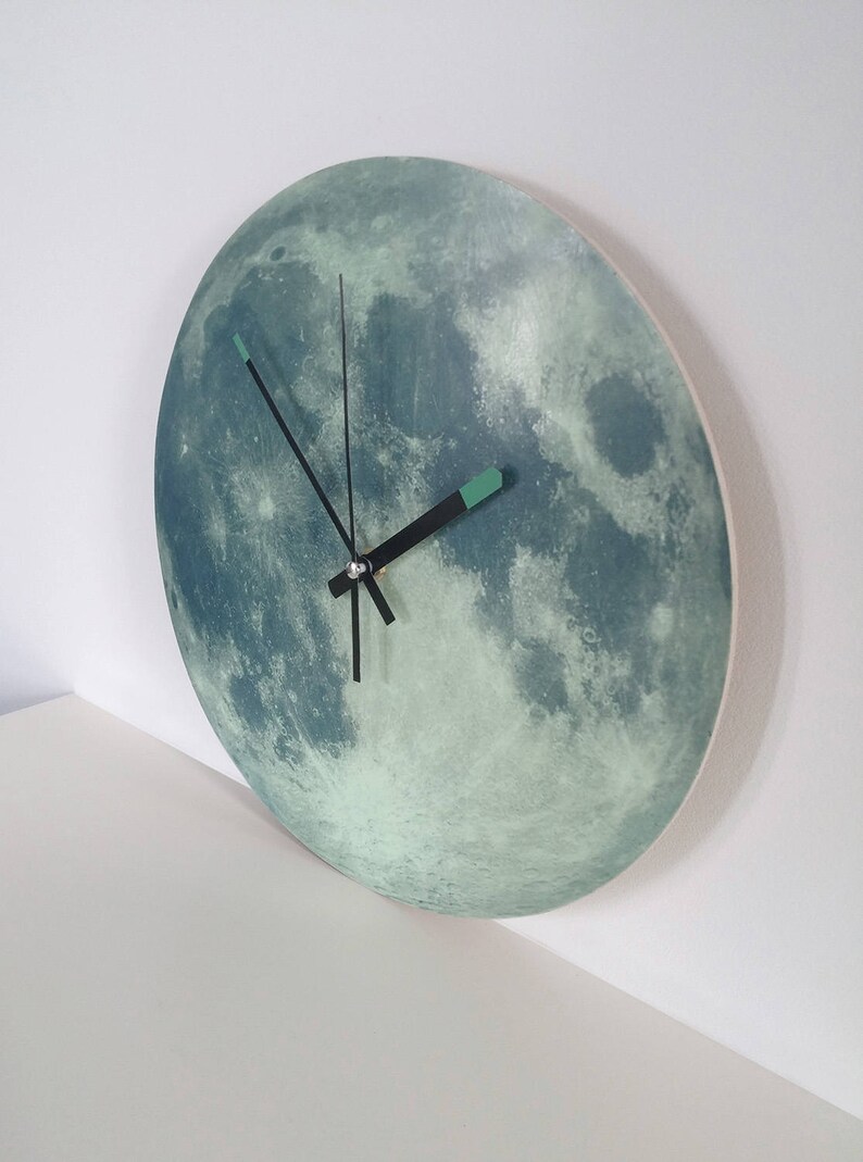 Glowing Moon Wall Clock Glow in the Dark Fluorescent Home Etsy