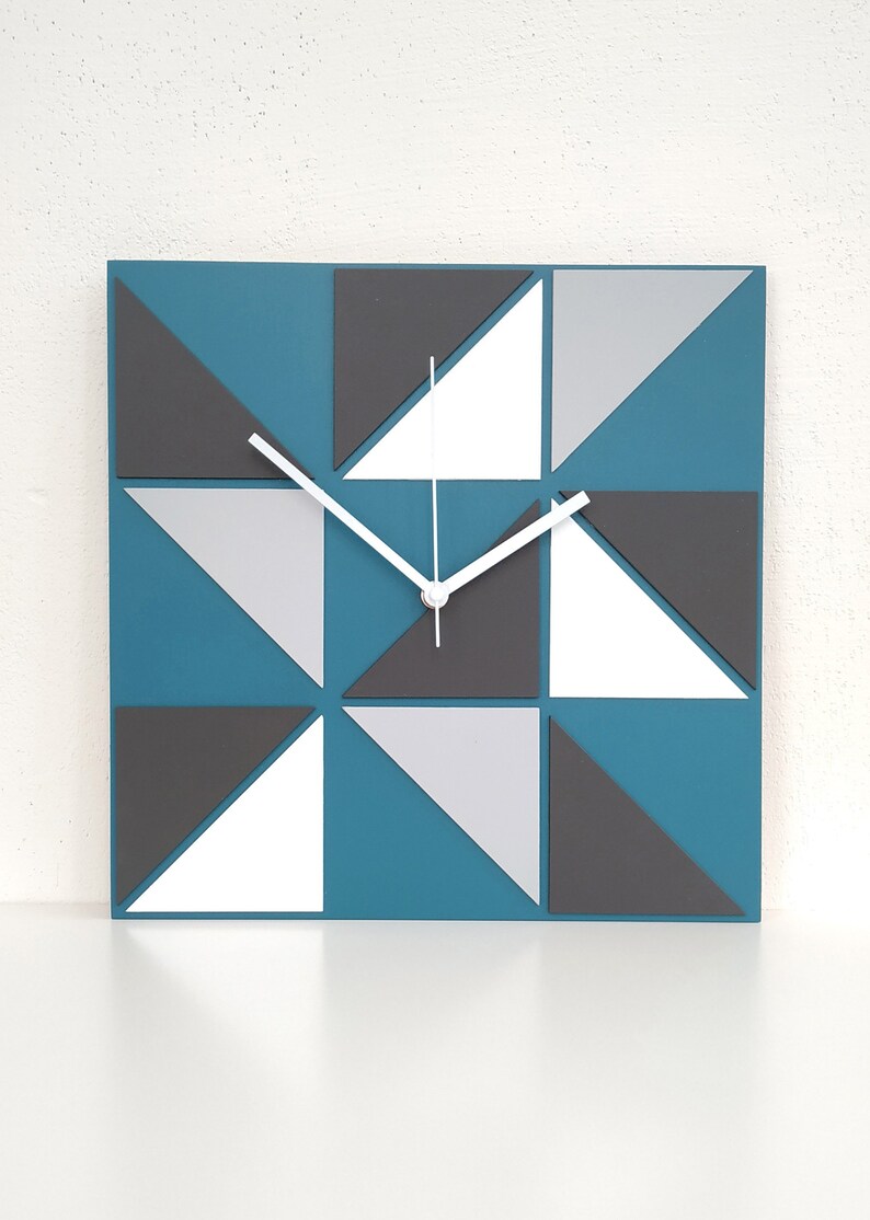 Wall Clock Mosaic Turquoise Black White Colorful Art Modern Design Clock Unique Wall Decor