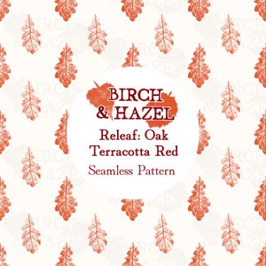 Patrón sin costuras de hojas de roble en rojo terracota / Estampado botánico en relieve con repetición / Descarga digital para telas, artículos para el hogar y papelería.