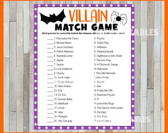 villain match game party game printable pdf printable halloween game answers included instant download