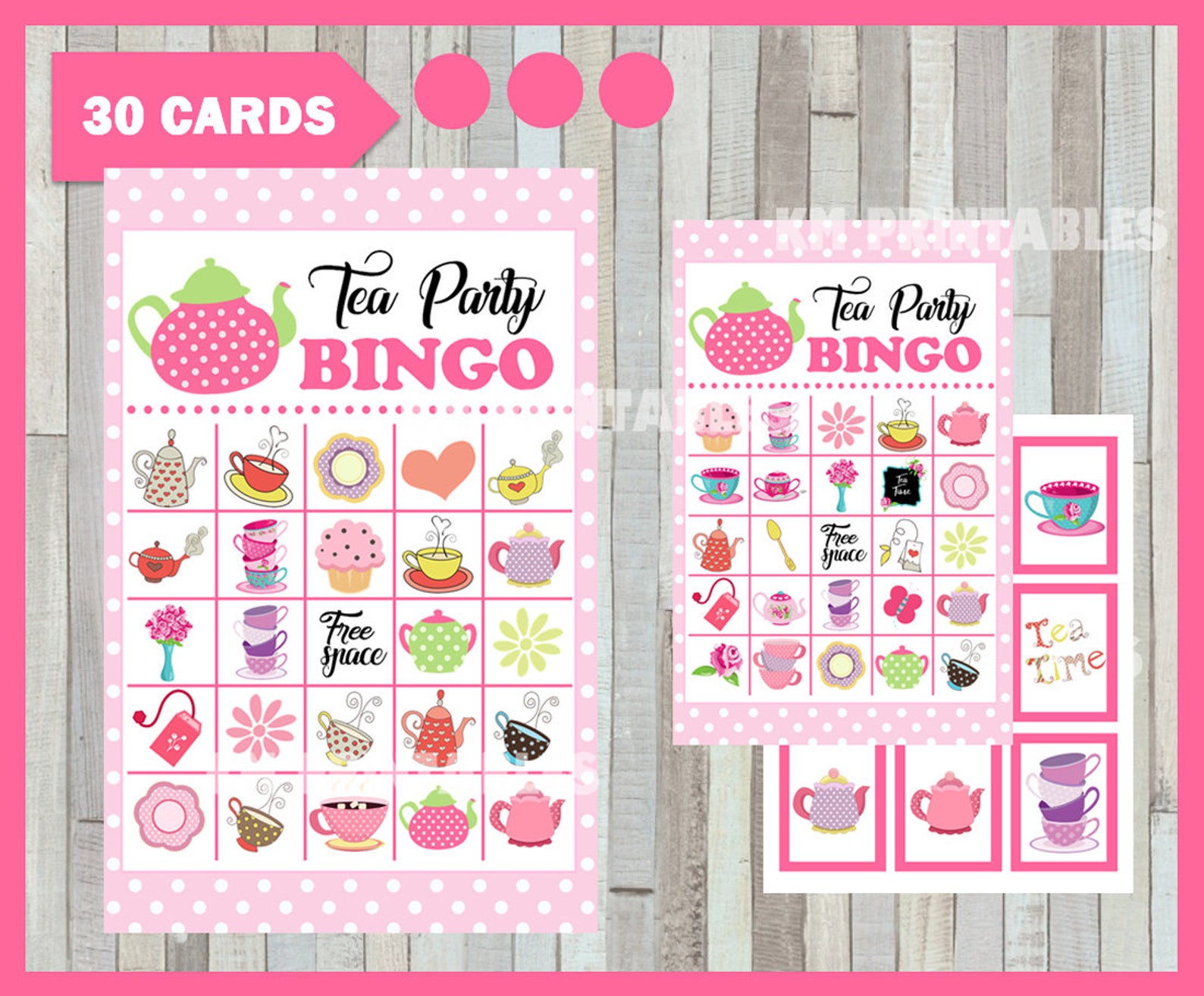 Tea Party Bingo Game Printable 30 Different Cards Party Etsy