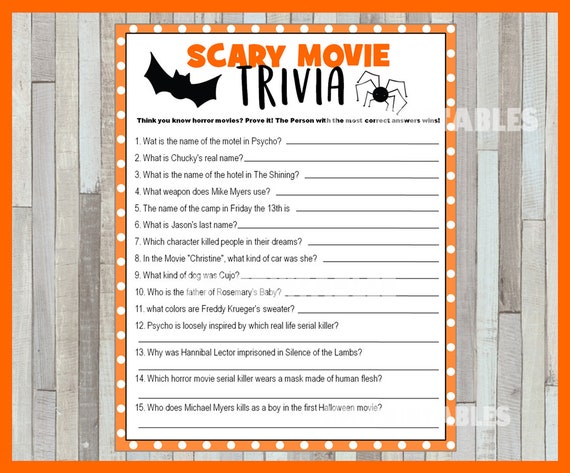 scary movie trivia party game printable pdf printable etsy