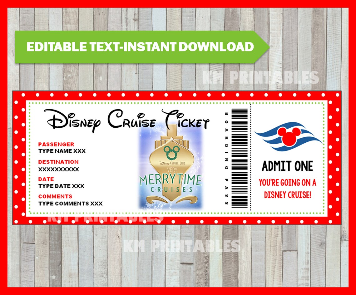 Disney Cruise Ticket Christmas Cruise Gift Ticket Boarding Etsy