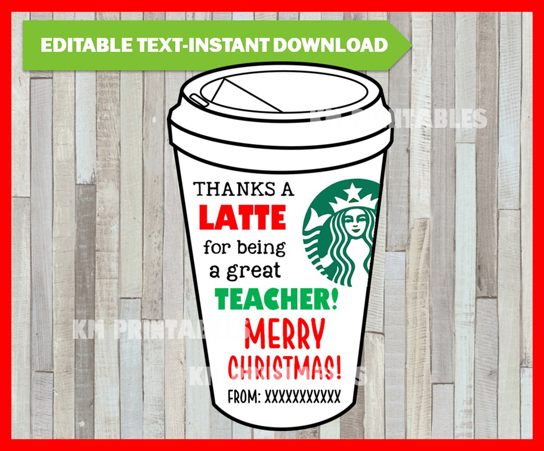 Christmas Thanks A Latte Teacher Gift Tags, Digital Printable Latte ...