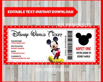 Billet imprimable pour DISNEYWORLD diy Personnaliser, DisneyWorld Boarding Pass Surprise Mickey Mouse TÉLÉCHARGEMENT INSTANTANÉ