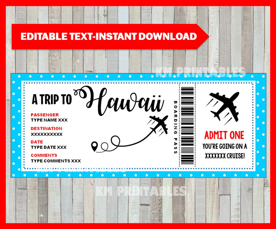 Birthday Gift Boarding Pass Ticket to Hawaii Surprise Flight Etsy