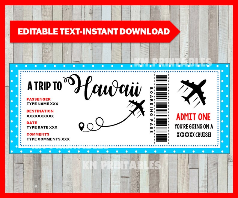 Birthday Gift Boarding Pass Ticket to Hawaii Surprise Flight Etsy