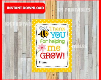 Teacher Appreciation, Thank You for Helping ME Grow Sign, Printable PDF, Instant Download