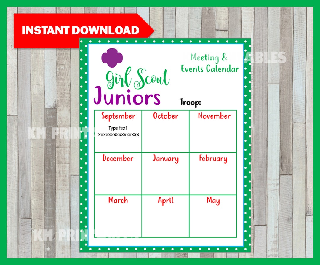 Junior Girl Scout Yearly Calendar Troop Fillable Printable PDF - Etsy