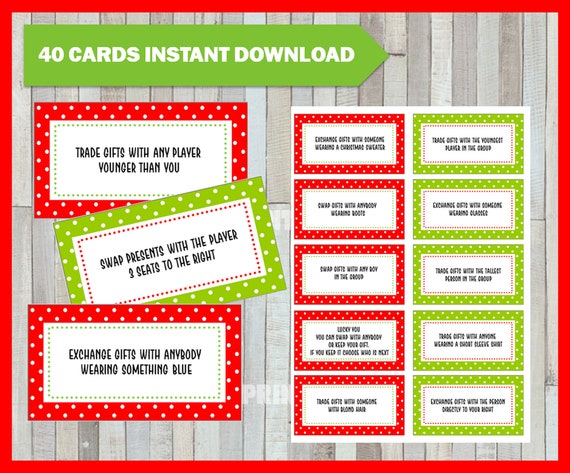 Gift Exchange Chaos 40 Printable Gift Exchange Cards For Etsy