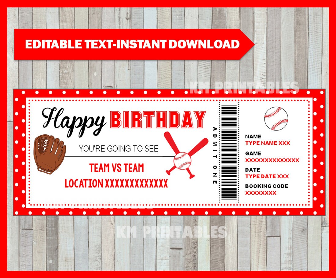 Baseball Game Ticket Birthday Gift, Surprise Ticket to a Baseball Game ...
