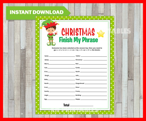 Christmas Finish My Phrase Printable Christmas Party Game Holiday Party Game Christmas Word Game Xmas Group Game Elf Instant Download Christmas Finish My Phrase Printable Christmas Party Game Holiday Party Game Christmas Word Game Xmas Group Game Elf Instant Download
