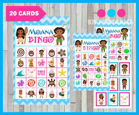 Moana Bingo Game Printable 20 different Cards Party Game | Etsy