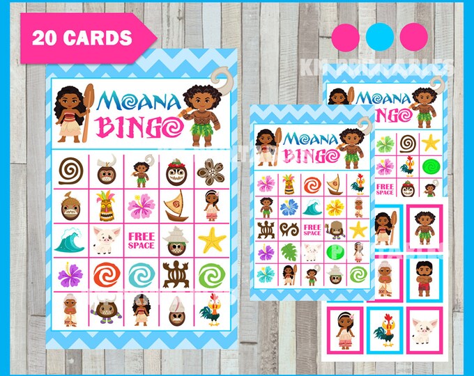 Moana Bingo Game Printable 20 Different Cards Party Game - Etsy