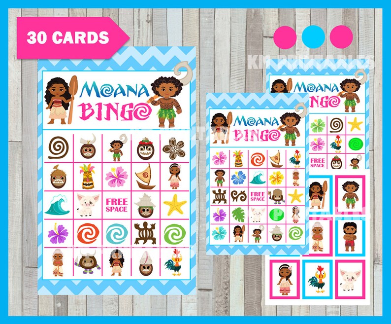 Moana Bingo Game Printable 30 Different Cards Party Game - Etsy