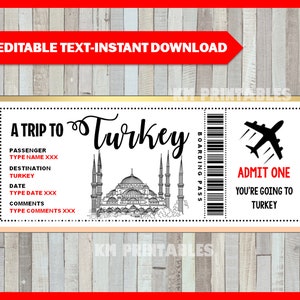 Türkei Bordkarte Geburtstagsgeschenk, Überraschungsreise, Kurzurlaub, Urlaub, druckbares Flugticket, Gutschein, bearbeitbar, INSTANT DOWNLOAD