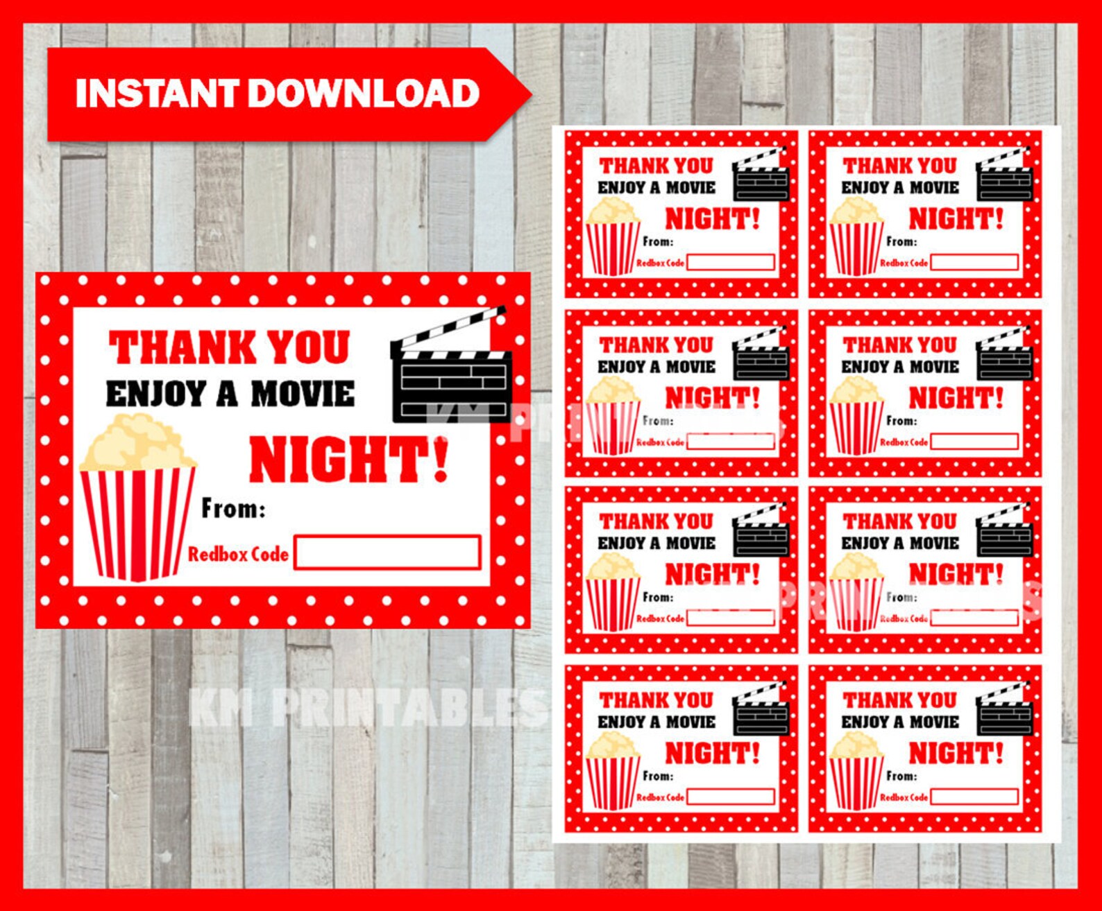 Redbox Gift Card instant download Printable Redbox Enjoy a Etsy