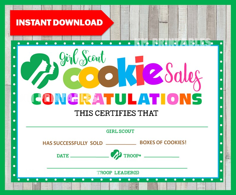Girl Scout Cookie Sales Certificate 2020 Instant Download | Etsy
