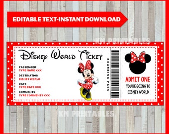 Printable Ticket To DisneyWorld DIY Personalize, DisneyWorld Disneyland Boarding Pass Surprise Minnie INSTANT DOWNLOAD