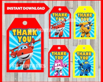 Druckbare Super Wings Danke Tags sofortiger Download, Super Wings Party Tags, druckbare Super Wings Geschenkanhänger