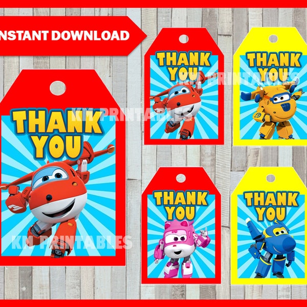 Printable Super Wings Thank you Tags instant download, Super Wings party Tags, Printable Super Wings Gift Tags