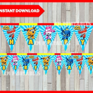 Printable Super Wings Banner instant download, Super Wings Birthday Banner, Printable Super Wings Triangle Banner