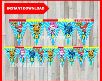 Druckbare Super Wings Banner sofortiger download, Super Wings Geburtstagsbanner, druckbare Super Wings Dreieck Banner