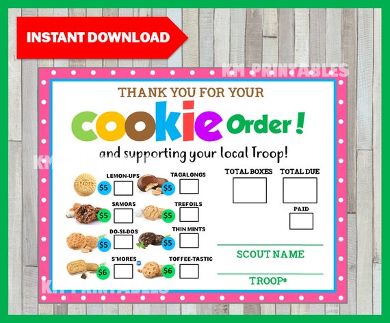 Girl Scout Cookie Season Order Form LBB Bakery Girl Scouts | Etsy