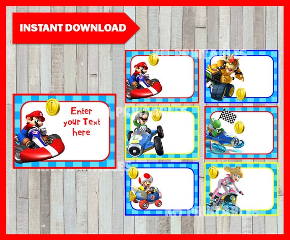 Printable Mario Kart Cards tags book labels stickers kids | Etsy