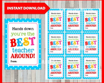 Hands Down Best TEACHER Appreciation School Card Gift Tag Printable ...