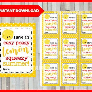 Easy Peasy Lemon Squeezy Summer Lemonade Teacher Appreciation Hanging Tag, Gift Tag, Lemon Drink Teacher Tag, Summer Gift INSTANT DOWNLOAD