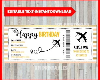 Birthday Gift Boarding Pass Ticket, Surprise Flight, Trip, Getaway, Holiday, Vacation, Voucher, Editable, INSTANT DOWNLOAD
