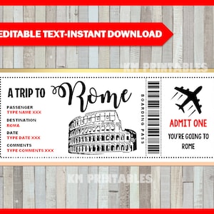 Rom Geburtstag Bordkarte Geschenk, Überraschungsreise, Kurzurlaub, Urlaub, druckbares Flugticket, Gutschein, bearbeitbar, INSTANT DOWNLOAD