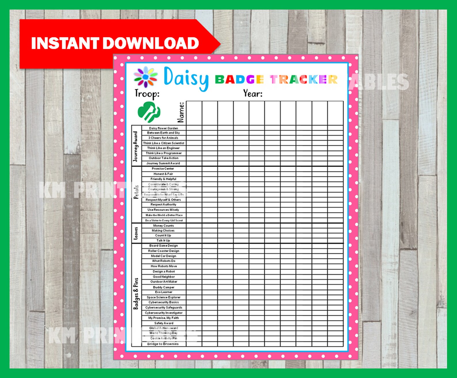 Daisy Girl Scout Badge Tracker Girl Scouts Daisy Tracker Etsy