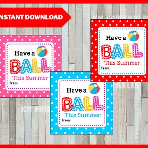 Have A Ball This Summer Year End Last Day of School Favor Tag Digital Printable INSTANT DOWNLOAD