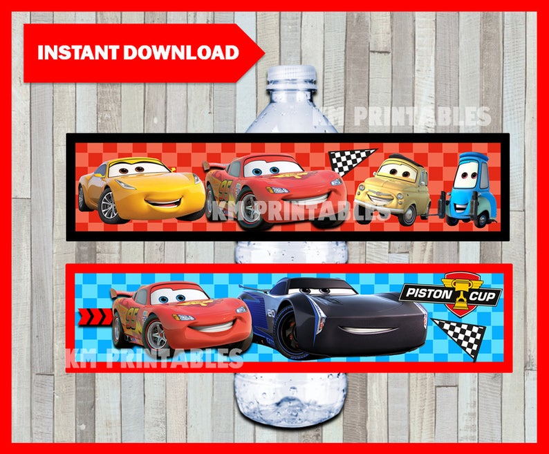 printable disney cars 3 water bottle labels instant download etsy