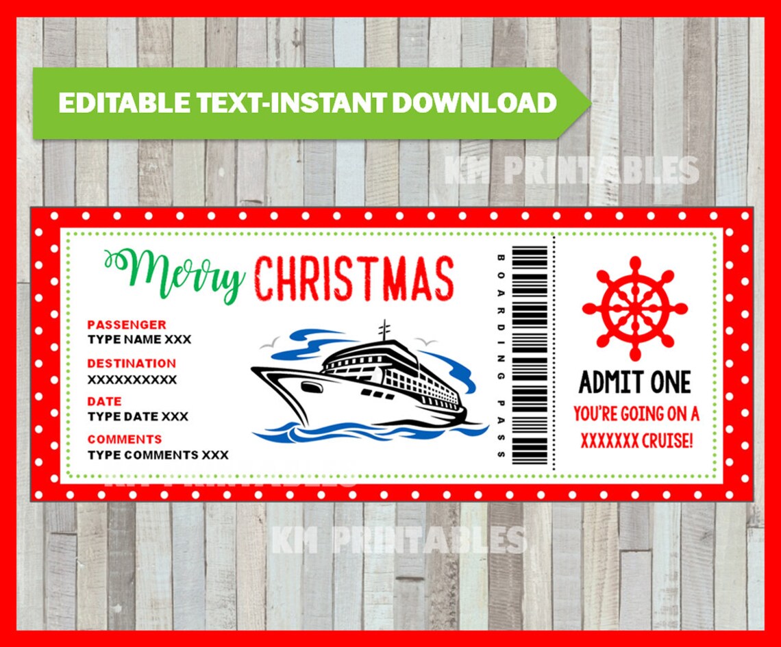 Christmas Cruise Gift Ticket Boarding Pass Surprise Cruise | Etsy