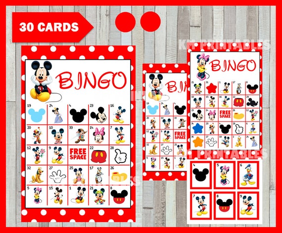 mickey mouse bingo game printable 30 different cards etsy