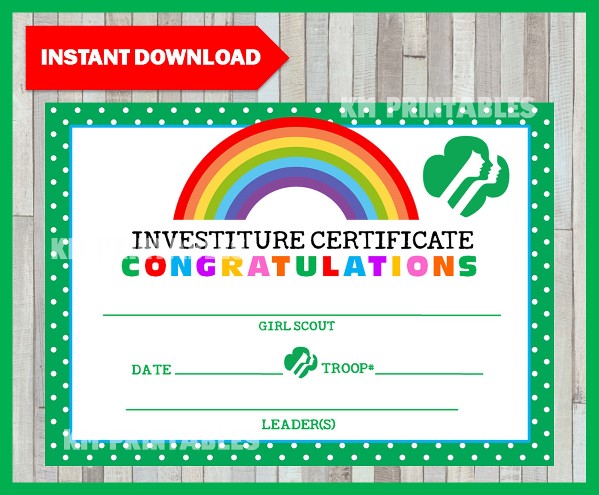 Girl Scout Volunteer Appreciation Certificate PDF Template INSTANT 