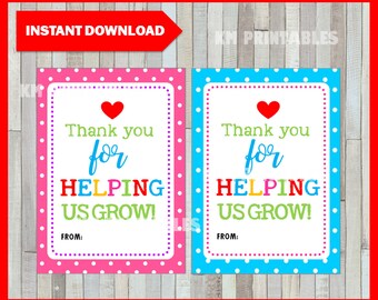Blumen Geschenkanhänger, Lehrer Wertschätzung, Blumen Geschenkanhänger, Danke für das Helfen uns zu wachsen Geschenkanhänger, Lehrer druckbar, druckbar INSTANT DOWNLOAD