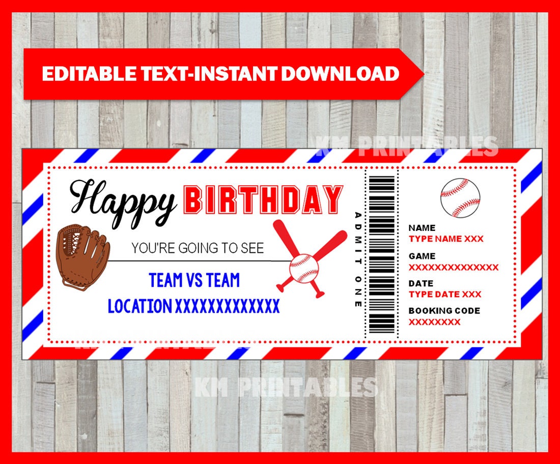 Baseball Game Ticket Birthday Gift Surprise Ticket to a Etsy
