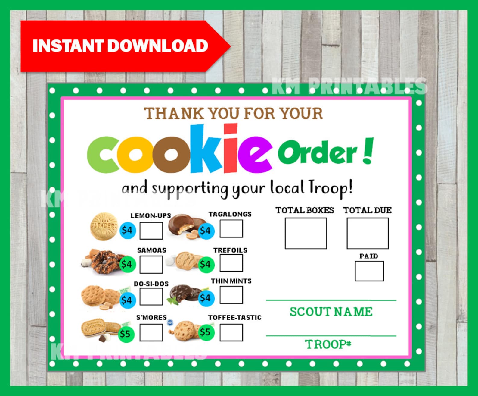 Girl Scout Cookie Season Order Form LBB Bakery Girl Scouts Etsy