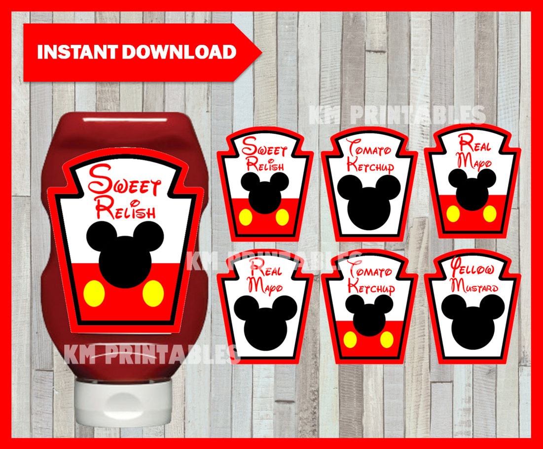 printable mickey mouse condiments labels mickey mouse party etsy