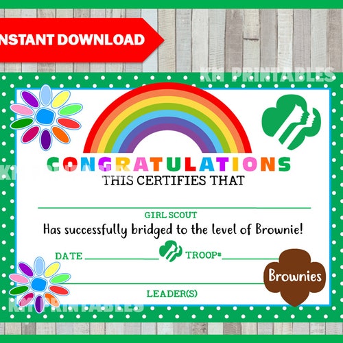 Girl Scout Bridging Certificate Printable - Etsy
