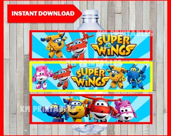 Druckbare Super Wings Wasserflaschenetiketten zum sofortigen Download, Super Wings Partyflaschenetiketten, druckbare Super Wings Flaschenetiketten