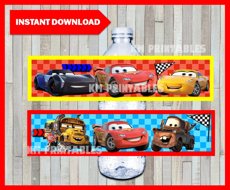 printable disney cars 3 water bottle labels instant download etsy