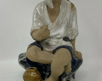 Vinatage asiatische Figur Fischer glasierte Keramik