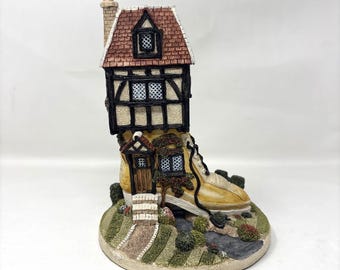 1990 Il sogno del calzolaio River Shoe Cottage Jon Herbert Statuetta in resina Vintage
