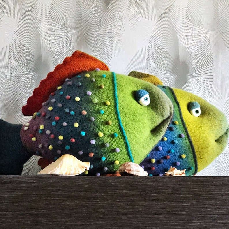Giant Fish Pillow GreenPurple Felted Fish Felted Pillow Etsy