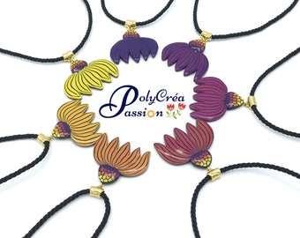 Collier pendentif Astéracées fait main en pâte polymère fabriqué en France avec 6 couleurs, cadeau pour femme